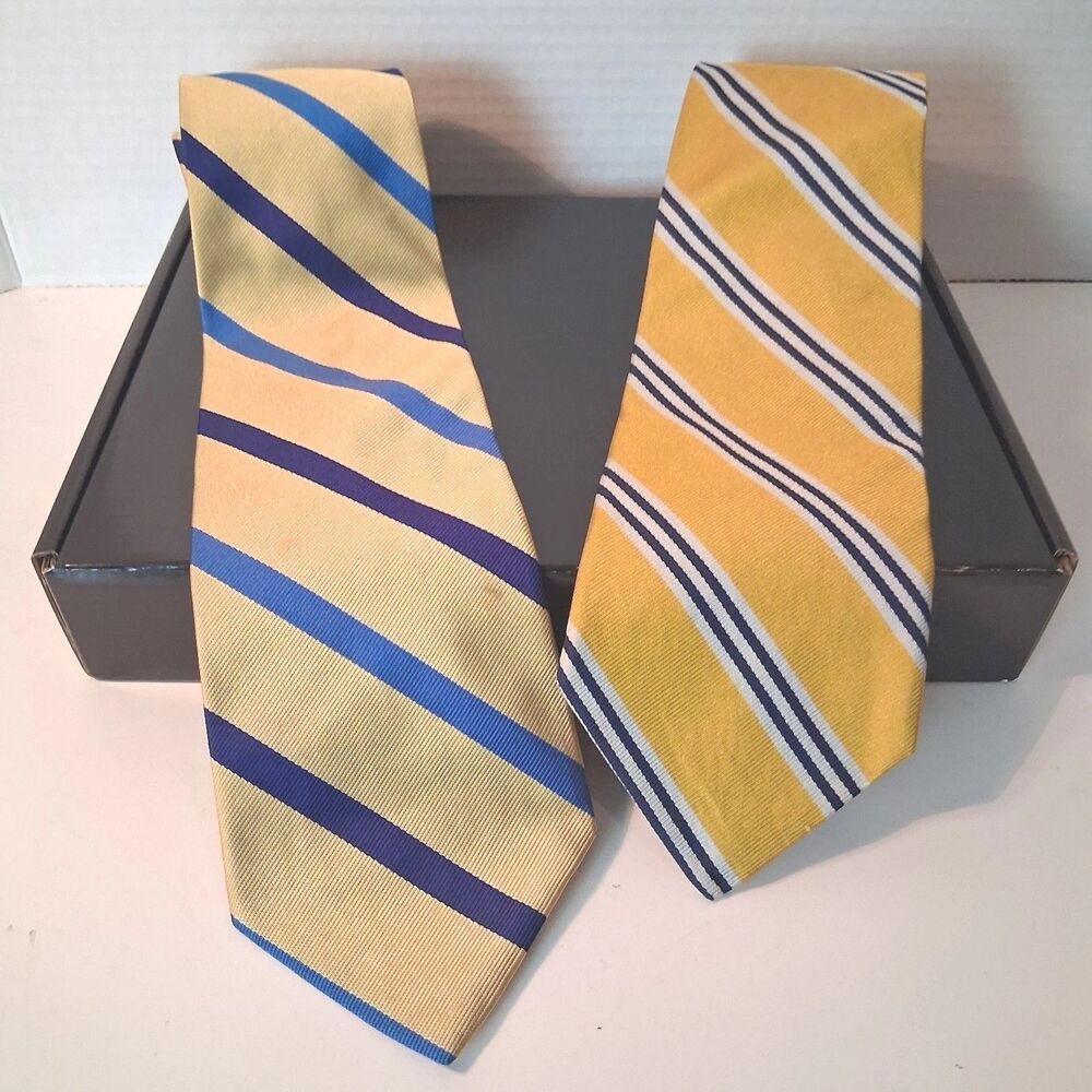 Brooks Brothers Makers Men's Silk Ties Yellow Striped Worn Fair Condition